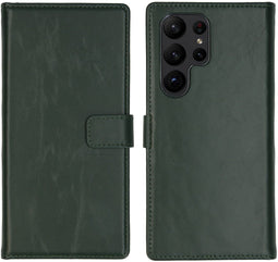 Selencia Galaxy S23 Ultra - Echt Lederen Bookcase - 3 Pashouders - Groen