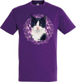 Plenty Gifts T-shirt Black & White Cat Dark Purple M