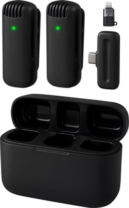 Nuvance - Draadloze Microfoon Set - 2 Lavalier Microfoons met Oplaadcase - USB-C (2 stuks)