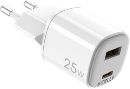 Celly UPTC1USB1USBC25 - Oplader - 1x USB type-A 1x USB type-C - Wit