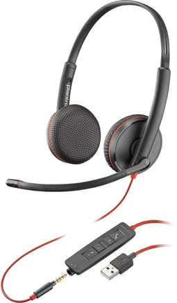 Poly Blackwire C3225 - Draadheadset - Noise-cancelling microfoon - Rood Zwart
