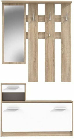 PEILI Gangkast met Scandinavische eik en witte spiegel - L 97 cm