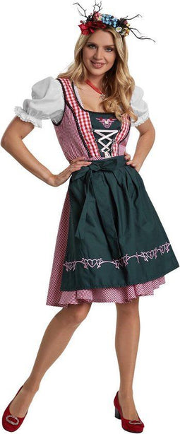 Dressforfun Mini-Dirndl Berchtesgaden model 2 - verkleedkleding - strakke vetersluiting met strass-steentjes - rood-wit geruit