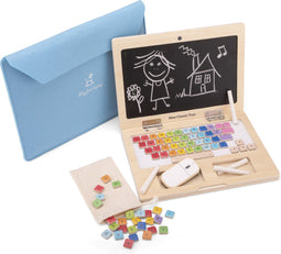 New Classic Toys® Houten Speelgoed Laptop - 'Mijn Eerste Laptop' met Krijtbord en Magnetische Letters - Inclusief Laptoptas