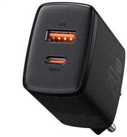Baseus Compact Quick Wall Charger - 20W - 1x USB-A 1x USB-C - Zwart