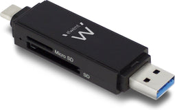 Ewent EW1075 - Kaartlezer - USB 3.1 Gen1 Type-C en Type-A - Zwart