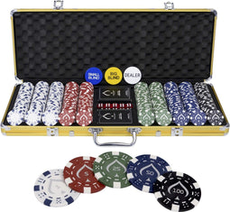 Texas' Finest Golden Pokerset - 500 Pokerchips - Casino Speelkaarten - Inclusief E-Book