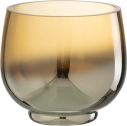 J-Line theelichthouder Rond - glas - geel/zilver - small