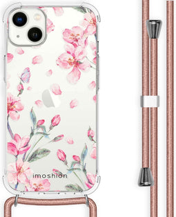 iMoshion Hoesje Geschikt voor iPhone 14 Plus Hoesje Met Koord - iMoshion Design Hoesje met Koord - Roze / Blossom Watercolor