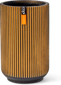 Capi Europe - Vaas hoog Groove Black & Gold - 14x22 - Goud - Opening Ø11.9 - Bloempot voor binnen - 5 jaar garantie - BGVGB433