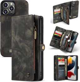 Caseme - vintage 2 in 1 portemonnee hoes - Geschikt voor iPhone 13 Pro - Zwart