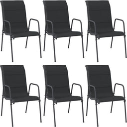 vidaXL - Tuinstoelen - 6 - st - staal - en - textileen - zwart