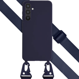 Selencia Hoesje Geschikt voor Samsung Galaxy S23 FE Hoesje Met Koord - Selencia Siliconen hoesje met afneembaar koord - Donkerblauw