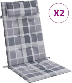 vidaXL - Stoelkussens - 2 - st - hoge - rug - ruitpatroon - oxford - stof - grijs