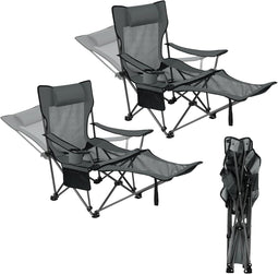 eSituro Opvouwbare Campingstoel Set van 2 - Lichtgewicht Vissersstoel met Verstelbare Rugleuning - Donkergrijs (2 stuks)