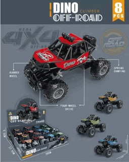 Kids Fun Dino Off-Road Auto - Schokbrekers - Pull Back - (8 stuks)