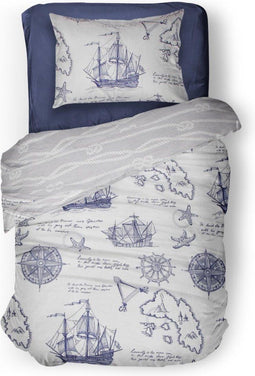 LINNICK Kinder Dekbedovertrek 100% katoen Sailor - navy/white 140x200cm - Tiener Dekbedovertrek 1 persoons