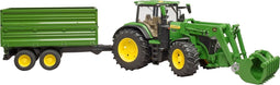 John Deere 7R 350 met voorlader en trailer van Bruder