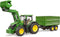 John Deere 7R 350 met voorlader en trailer van Bruder