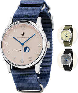Johnny Loco Luna - Horloge Heren - Roestvrij Stalen Kast - Mineraal Kristal - 41,3mm - Waterdicht tot op 100M - Rosé