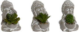 Decoratieve plant Home ESPRIT Polyethyleen Cement Boeddha Orientaals 8,5 x 7 x 11 cm (3 Stuks)