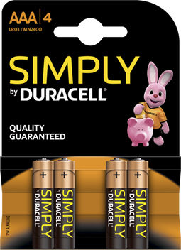 Duracell Simply Alkaline AAA - Batterijen - Alkaline - Zwart (4 stuks)