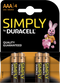 Duracell Simply Alkaline AAA - Batterijen - Alkaline - Zwart (4 stuks)