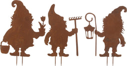 J-Line decoratie Tuin Kabouter - ijzer - roest - large - 3 stuks