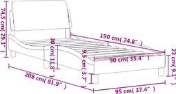 vidaXL - Bedframe - met - hoofdbord - kunstleer - grijs - 90x190 - cm