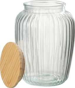 J-Line voorraadpot Louis - glas/bamboe - transparant/naturel - large
