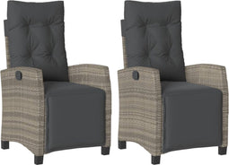vidaXL - Tuinstoelen - 2 - st - verstelbaar - met - voetensteun - poly - rattan - grijs