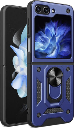 iMoshion Hoesje Geschikt voor Samsung Galaxy Z Flip 5 Hoesje - iMoshion Rugged Backcover met ring flip versie - Donkerblauw