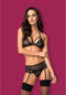 Obsessive BH en Jarretel & String van Kant - Erotische Lingerieset - Maat S/M - Zwart