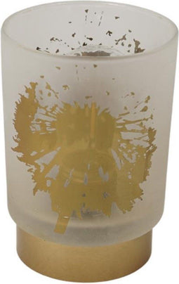 PTMD Besh Rond Windlicht - H12,5 x Ø9 cm - LED - Glas - Wit/Goud