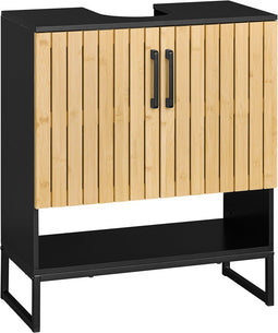 SoBuy BZR202-SCH - Badkast - MDF(E1) met bamboe deuren - Zwart/Natuur