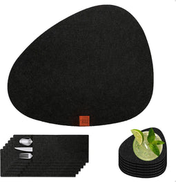 KitchenLove Placemat Set - Vilt - Hittebestendig - Antislip - Zwart (6 stuks)
