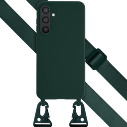 Selencia Hoesje Geschikt voor Samsung Galaxy S23 FE Hoesje Met Koord - Selencia Siliconen hoesje met afneembaar koord - Donkergroen