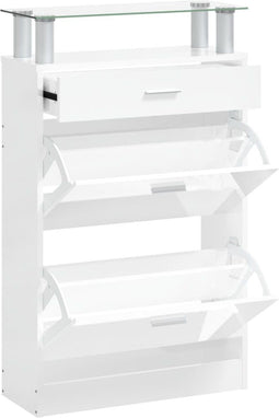 vidaXL - Schoenenkast - 63x24x104 - cm - bewerkt - hout - hoogglans - wit