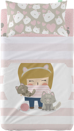 Set beddengoed HappyFriday Happynois Kitty Multicolour Wieg voor baby's 2 Onderdelen