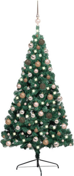 vidaXL - Kunstkerstboom - met - verlichting - en - kerstballen - half - 240 - cm - groen