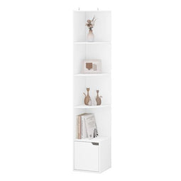 Woltu Hoekboekenkast - 5 Planken en Kastdeur - Wit Hout - 29,5 x 29,5 x 158 cm
