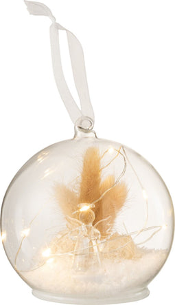 J-Line decoratie kerstbal Engel - glas - wit - LED lichtjes