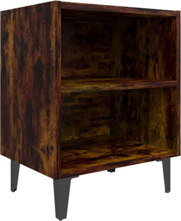 vidaXL - Nachtkastje - met - metalen - poten - 40x30x50 - cm - gerookt - eikenkleurig