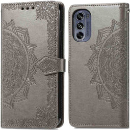 iMoshion Hoesje Geschikt voor Motorola Moto G62 Hoesje Met Pasjeshouder - iMoshion Mandala Bookcase - Grijs