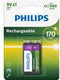 Philips 9VB1A17 - Oplaadbare 9V batterij 170 mAh - Zwart