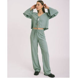 TILTIL Mailey - Linnen Broek - Extra lange pasvorm met elastische tailleband - Spruce - Maat M