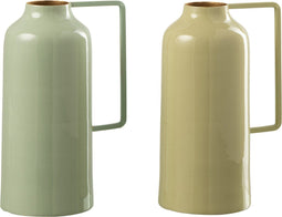 J-Line Vaas Fles Metaal Groen Assortiment Van 2 - Bloemenvaas 19.00 cm hoog