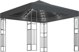 vidaXL - Prieel - met - LED-lichtslinger - 3x3 - m - stof - antracietkleurig
