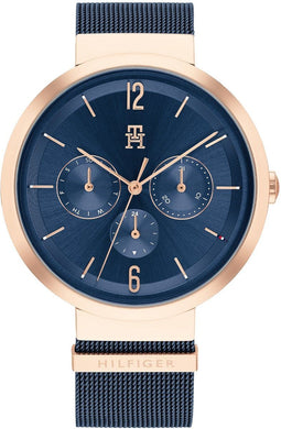 Tommy Hilfiger TH1782541 Dames Horloge - LIDIA - Mineraalglas - Messing/Roestvrijstaal - Blauw/Rosé goudkleurig - Ø 40 mm - Quartz - Druksluiting