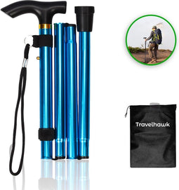 Travelhawk Wandelstok - Verstelbaar - Opvouwbaar - Blauw - Incl. Opbergtas